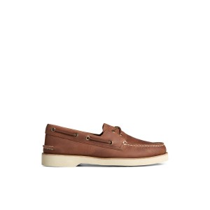 Sperry Authentic Original Double Sole Cross Lace Boat Shoe Dark Beige | EBLKZM-750