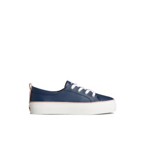 Sperry Crest Vibe Leather Platform Sneaker Navy | QVLEXJ-264