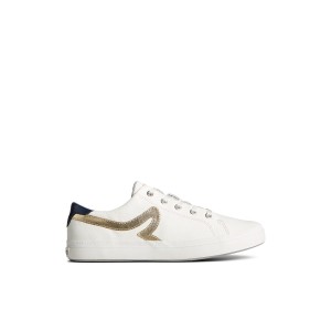 Sperry Sandy Leather Metallic Sneaker White | PWIGOB-420