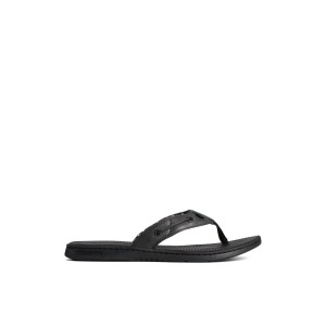 Sperry Seafish Leather Flip Flop Black | SZKBIG-387