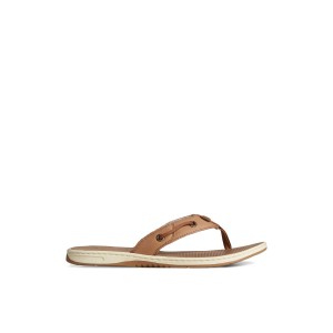 Sperry Seafish Leather Flip Flop Dark Beige | FDNJOC-183