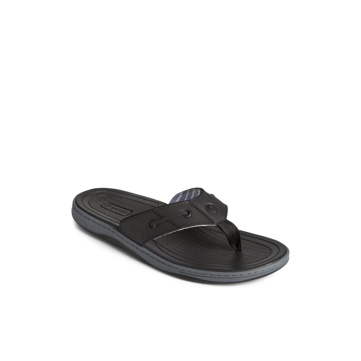 Sperry Baitfish Leather Flip Flop Black | OVFJEY-195