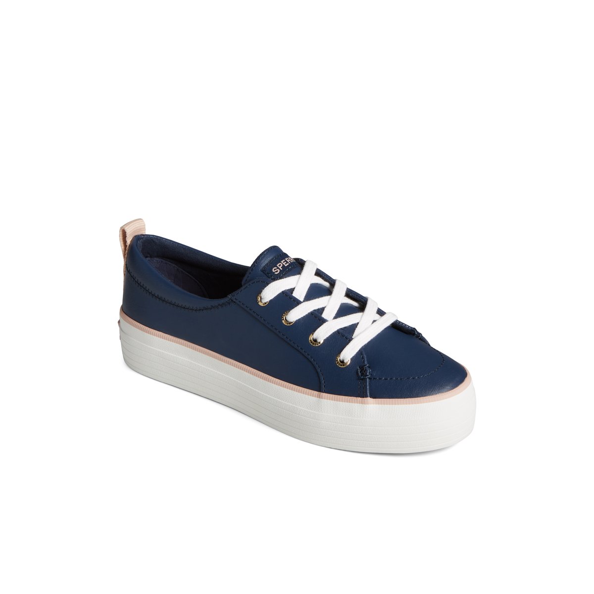 Sperry Crest Vibe Leather Platform Sneaker Navy | QVLEXJ-264