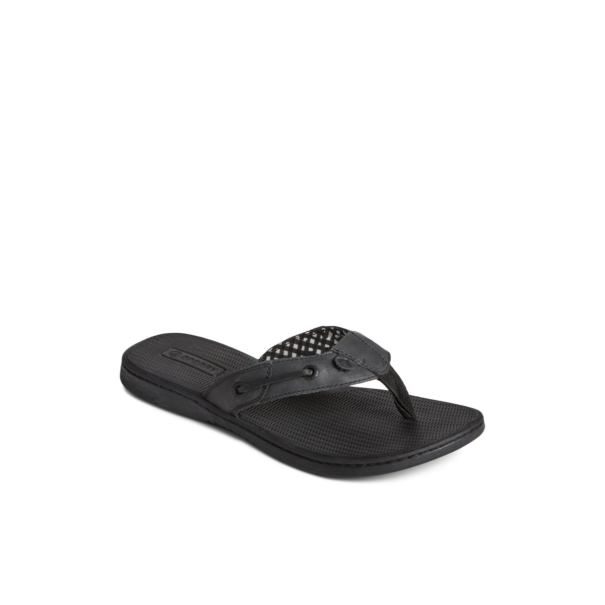 Sperry Seafish Leather Flip Flop Black | SZKBIG-387