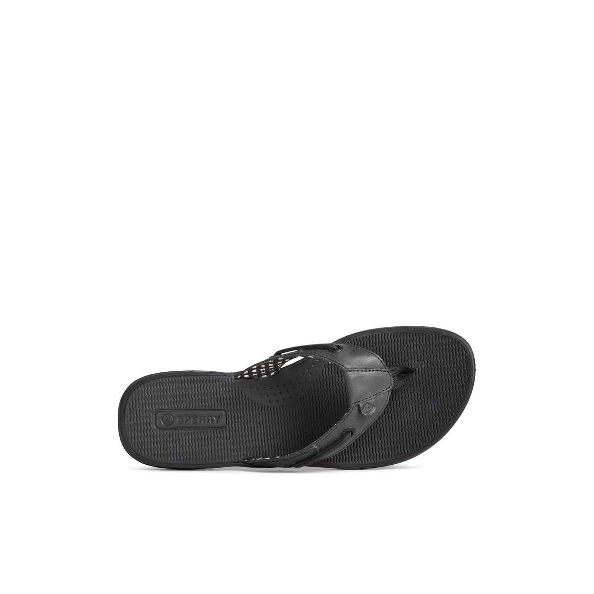 Sperry Seafish Leather Flip Flop Black | SZKBIG-387